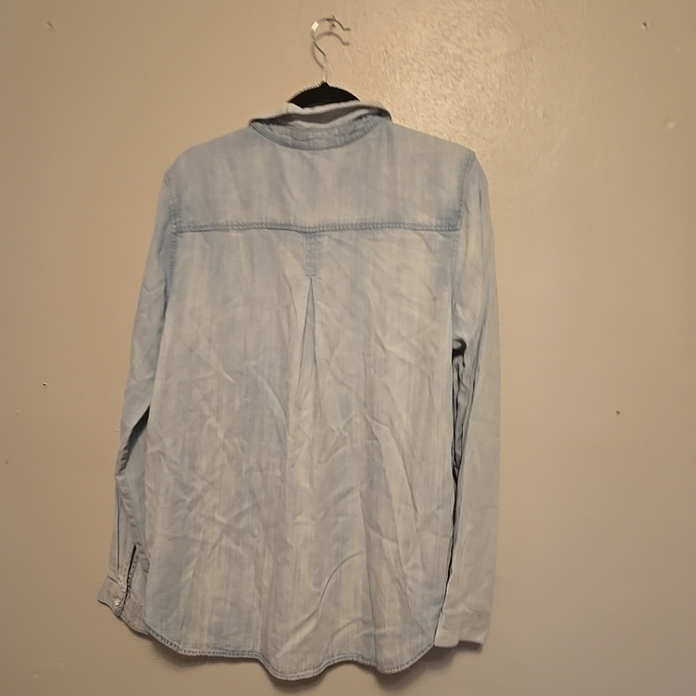 Cloth & Stone Anthropologie Denim Button Up Shirt Two Tone Blue White XL NWT - Picture 3 of 6